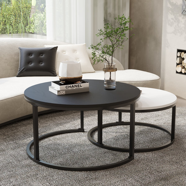 Latitude Run® 33.9 Inch Nesting Coffee Table Set (black   White) 